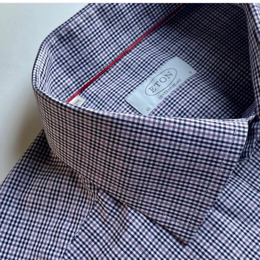 ETON Black & purple colour mini checkered , cotton shirt Sz 16 made in Romania